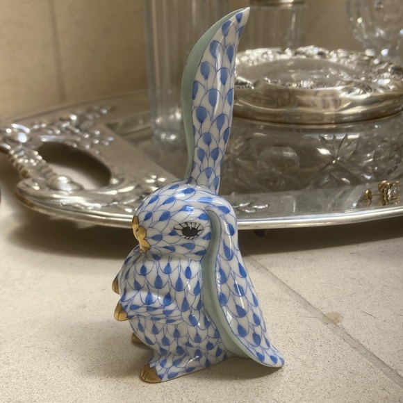Herend Other - Small Herend Blue and White Porcelain Rabbit Figurine